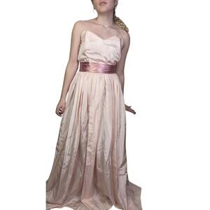 1950s Vintage Strapless Formal Prom Dress Gown Full Length Pink